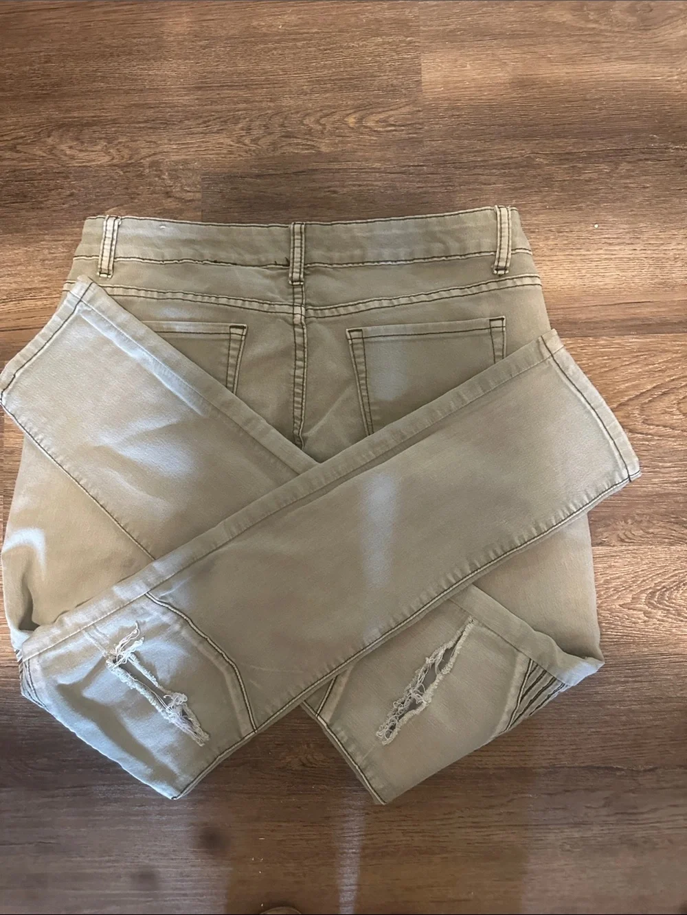 Women's Skinny Jeans in Olive Green with Moto Ribbing